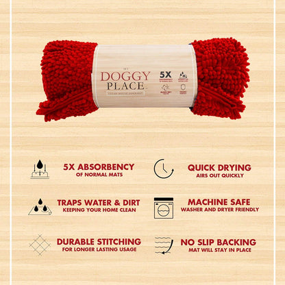 My Doggy Place Microfiber Dog Mat for Muddy Paws, 36" x 26" Red - Absorbent and Quick-Drying Dog Paw Cleaning Mat, Washer and Dryer Safe - Non-Slip Rubber Backed Dog Floor Mat, Large