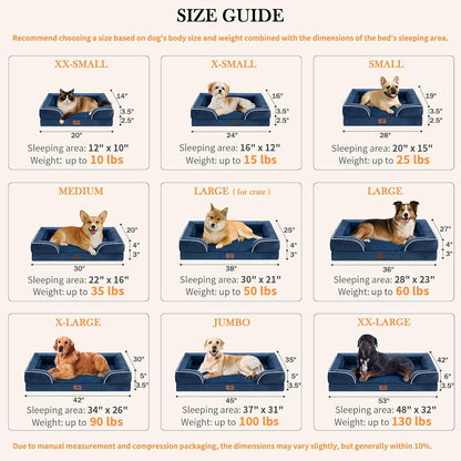 Comfort Expression Extra Large Dog Beds, Waterproof Orthopedic Foam Dog Beds, XL Dogs Bed with Bolster, Washable Dogs Sofa Pet Bed with Removable Cover & Non-Slip Bottom(X-Large,Navy Blue)