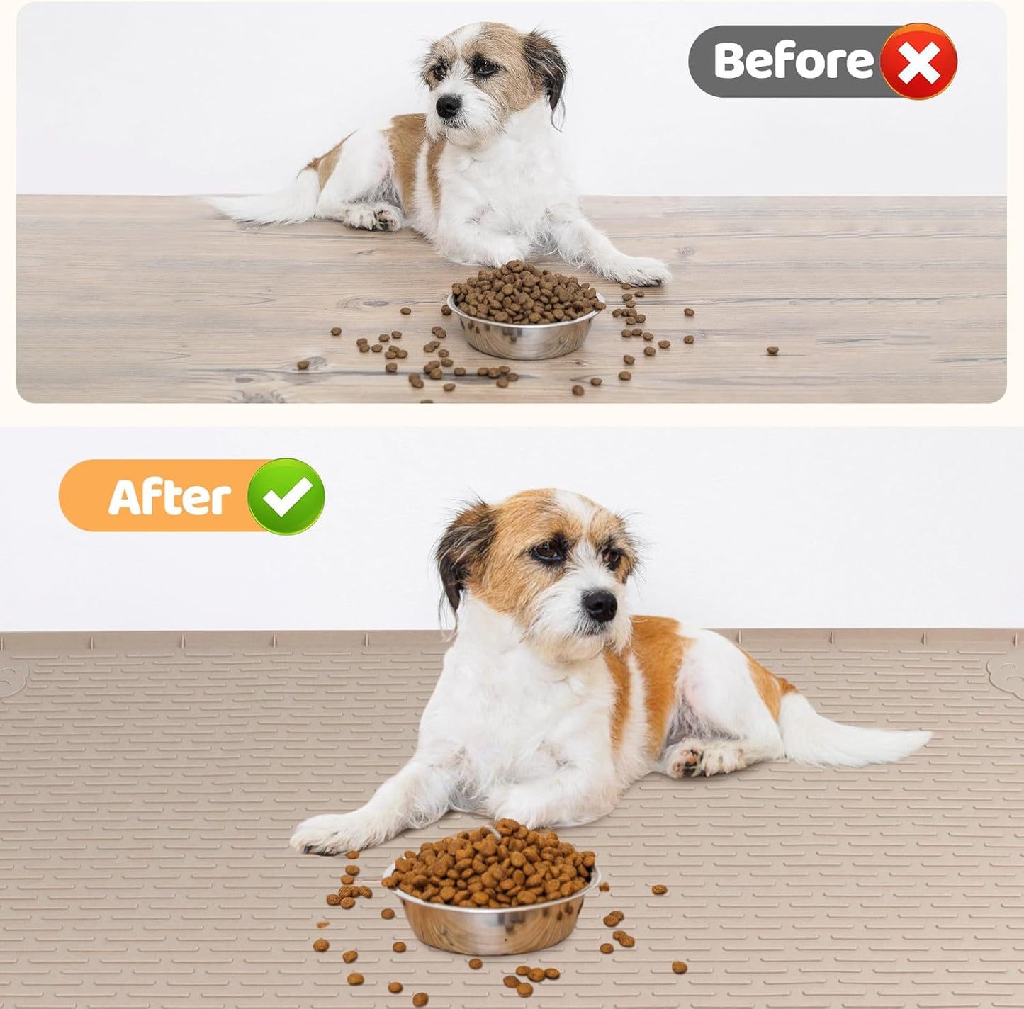 Dog Food Mat, Extra Large 40" x 28" Silicone Pet Feeding Mat for Small, Medium, and Large Pets Non-Slip, Easy to Clean, Khaki