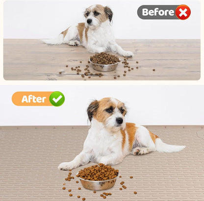 Dog Food Mat, Extra Large 40" x 28" Silicone Pet Feeding Mat for Small, Medium, and Large Pets Non-Slip, Easy to Clean, Khaki