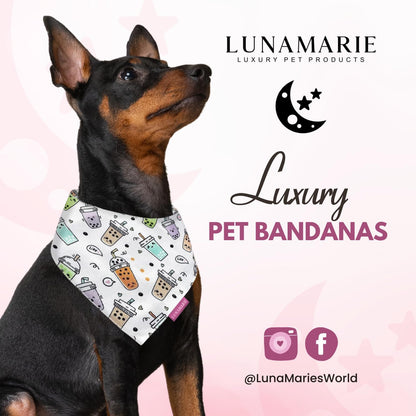LunaMarie - Luxury Pet Birthday Bandanas -Premium & Silky Poly Fabric | 100% Handmade | Custom Shape Dual Layered (Boba, Large)