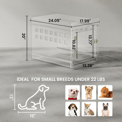 Sumerflos Clear Acrylic Dog Crate - Modern Dog Kennel Furniture, Indoor End Table Dog Crate Lockable Ventilated for Most Small Dog Cat Pet, 24.05" L x 17.99" W x 20" H
