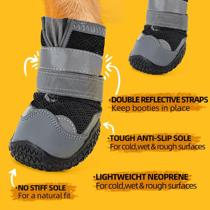 Dog Shoes for Large Dogs, Medium Dog Boots & Paw Protectors for Hardwood Floors, Outdoor Dog Booties for Hot Pavement Winter Snow Hiking, Breathable Dog Shoes with Reflective Strips Size 4
