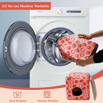 JSPYFITS Guinea Pig Hideout, Washable Guinea Pig House Cozy Small Pet Bed for Small Animal Bunny/Rabbit/Hamster/Chinchilla Accessories Pink Strawberry