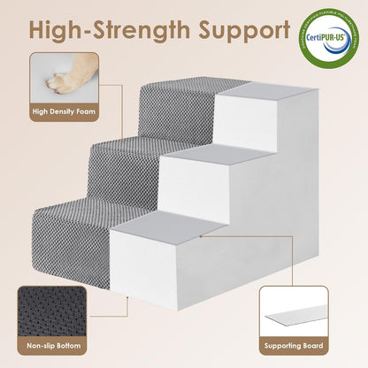 EHEYCIGA Dog Stairs for Small Dogs 16.5" H, 3-Step Extra Wide Dog Steps for Couch Sofa and Chair, Pet Steps for Medium Cats, Non-Slip Balanced Pet Ramp Indoor, Grey