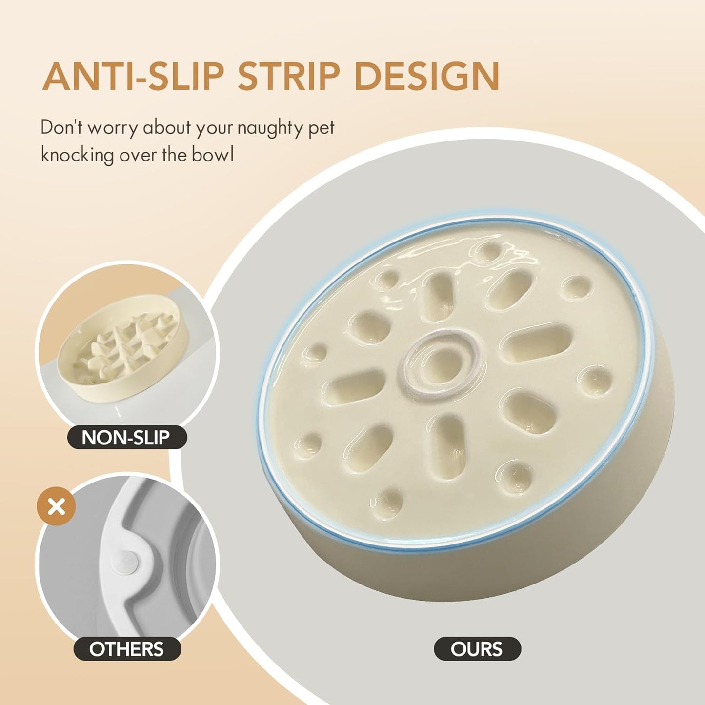 Ceramic 8.2 inch Dog Bowl Slow Feeder, Slow Pet Food Dish for Medium and Large Dog, Stop Bloat, Preventing Choking(Single Bowl, Beige)