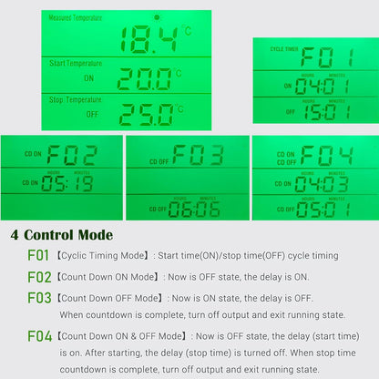 KABASI Digital Temperature Controller, Backlit LCD Screen Thermostat Heating Cooling Outlet Plug with Sensor Timer for Reptile Incubator Greenhouse Brewing Refrigerator 110V, 15A, ℉/℃