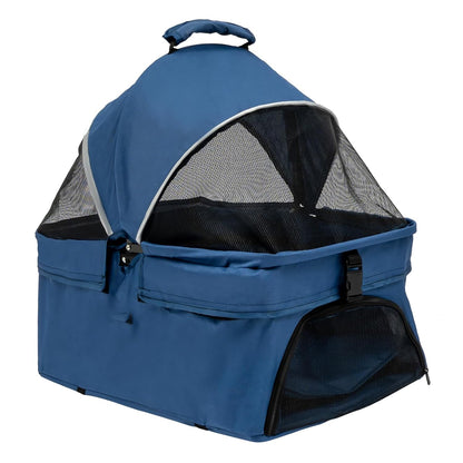 Pet Stroller, 4 Wheels Dog Cat Carrying Cart, Foldable Puppy Carrier with Storage Bag and Detachable Grid Structure for Small/Medium Dogs Cats Up to 44Lbs (Blue)