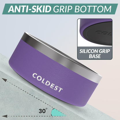 Coldest Dog Bowl - Anti Rust Metal, Non Slip, 3 Layers Insulated Stainless Steel Dog Bowls - Spill Proof & Heavy Duty - Water Bowl for Dogs, Cats & Pets, Dish Washer Safe (100 oz, Galaxy Purple)