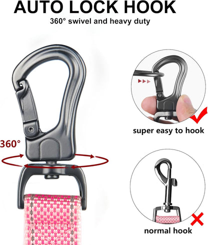 TwoEar 5FT 1IN Strong Pink Dog Leash with 2 Padded Handles, Traffic Handle Extra Control, Comfortable Soft Dual Handle, Auto Lock Hook, Reflective Walking Lead for Small Medium and Large Dogs