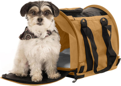 SturdiBag Pro 2.0 Pet Travel Carrier for Cats and Dogs | Soft Sided Pet Carrier Bag with Safety Clips and Seatbelt Straps for Airplane or Car Travel | Cube, Earthy Tan