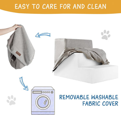 Dog Stairs for Small Dogs & Cats, 3-Step Extra Wide Non-Slip Pet Steps for Couch Sofa and Chair, Light Grey, 15.7" H