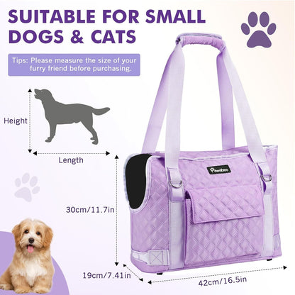 Pawaboo Dog Purse Carrier for Small Dogs with Pocket, Lightweight Dogs and Puppies Tote Bag Carrier, Dog Carriers Soft Sided for Puppy Cat Rabbit, Shopping Travel Puppy Carriers Under 11 LBS, Purple