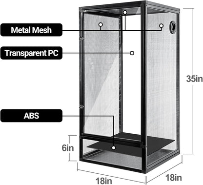 REPTI ZOO 18" x 18" x 36" Front Opening Chameleon Cage with 3-Sided Metal Mesh, 50 Gallon Screen Vertical Terrarium with Background Sticker, Tall Enclosure for Chameleon, Tree Frog, Arboreal Reptiles