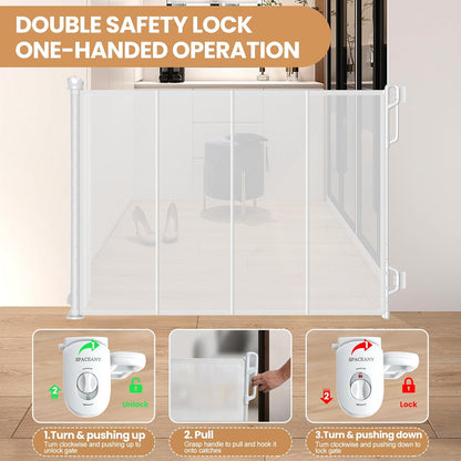Reinforced Retractable Baby Gate or Mesh Dog Gate,Easy to Use for Stairs, Doorways, Hallways, Indoor, Outdoor, Wide Pet Gate 33.5" Tall, Extends to 55" Wide, White