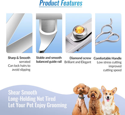 Fenice Professional Dog Grooming Scissors: Shears Set for Dogs Trimming Made Of Japanese 440C Stainless Steel Yellow Diamond