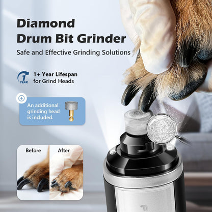 Dog Nail Grinder, Nail Clippers with LED Light, USB Rechargeable Electric Dog Nail Trimmer 5-Speed Paws Grooming & Smoothing for Large Medium Small Dogs Cats Pet