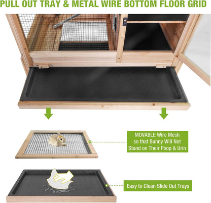 GUTINNEEN Rabbit Hutch Indoor Guinea Pig Cage Bunny House 36.6" Upgraded with Anti Chewing Edges, Cool Zinc Sheet, Leakproof PVC Layer, Wire Floor, Detachable Legs (Nature)
