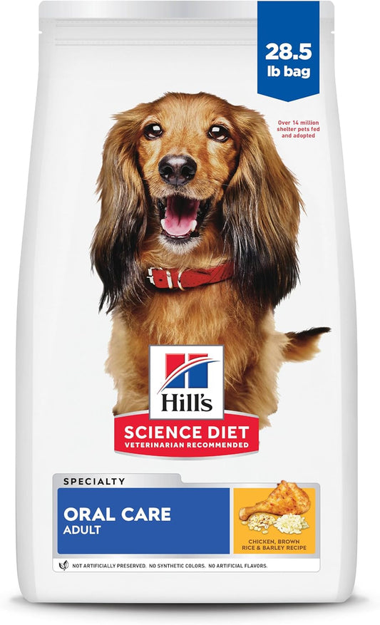 Hill's Science Diet Oral Care, Adult 1-6, Plaque & Tartar Buildup Support, Dry Dog Food, Chicken, Rice, & Barley, 28.5 lb Bag