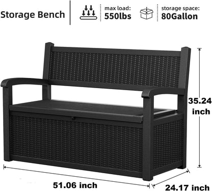 80 Gallon Storage Bench Waterproof and Lockable,Deck Box Outdoor Storage Furniture for Patio,Garden,and Porch – Perfect for Storing Garden Tools and Cushions(Black)