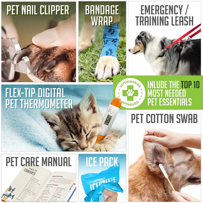 EVERLIT Pet Medic First Aid Kit | 95 Pcs Vet-Approved Medical, Outdoor & Emergency Supplies for Dogs, Cats, Animal Care | Travel-Friendly Compact Bag for Home, Car and Travel (Raven Black)