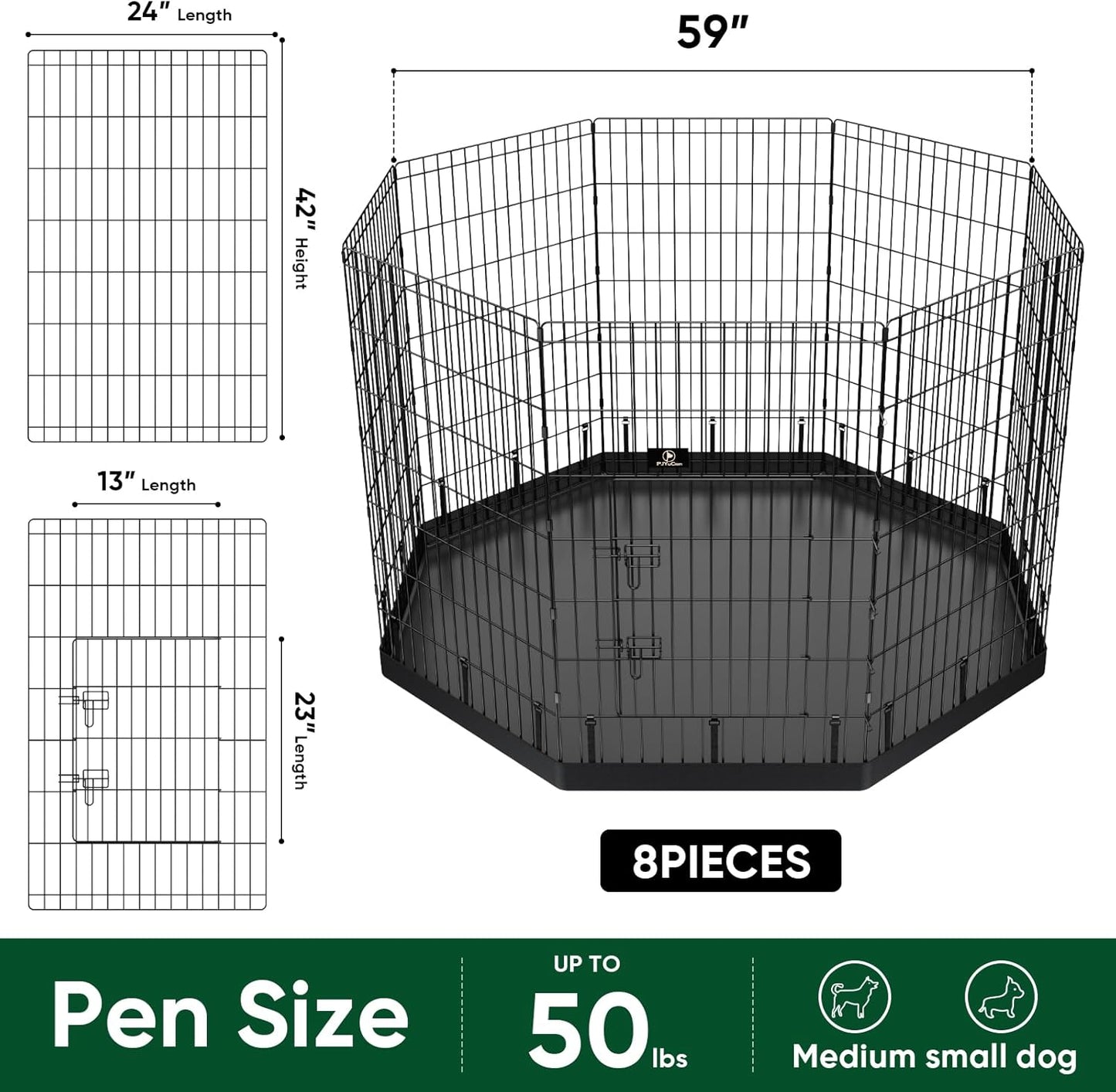PJYuCien Dog Playpen, 8 Panels 42’’H Dog Pens Indoor with Bottom Pad, Metal Foldable Pet Puppy Exercise Fence Crate Kennel, Better for Medium and Big Animals,Black