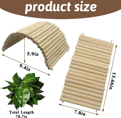 Hamiledyi 15.66 x 7.8 Inches Wooden Reptile Hideout Bearded Dragon Bendy Bridge Climbing Ladder Hiding Hut Reptiles Hide Cave Habitat Decor for Lizards Gecko Spiders Snakes Tortoise