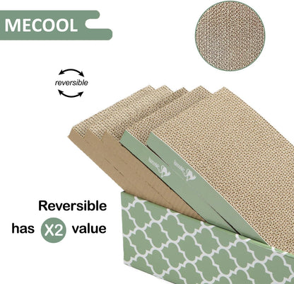 MECOOL Cat Scratching Board，5PC Cat Scratch Pad with Box，Reversible Corrugated Cat Scratcher Cardboard and Lounge Bed for Indoor Cats, Catnip