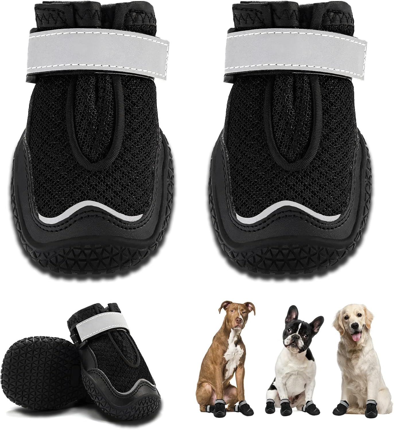 Hcpet Dog Boots for Large Dogs, Dog Shoes for Hot Pavement Winter Snow, Paw Protector Dog Booties Designed for Comfort and Breathability, Outdoor Booties for Small Medium Dogs for Hiking Black Size 4