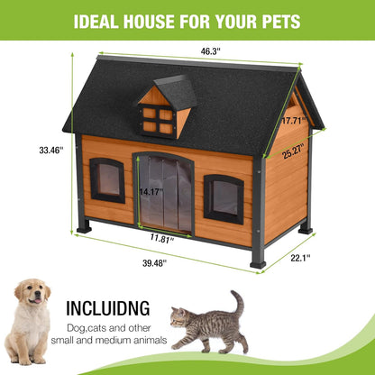GUTINNEEN Dog House Outdoor with Strong Metal Frame Dog Kennel for Small Medium Large Dogs Puppy Cage for Winter Weatherproof
