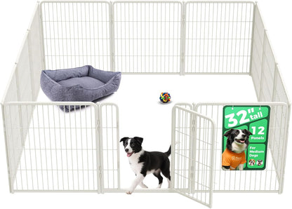 FXW Homeplus Unleashed Indoor Dog Playpen - Stress-Free and Safe Play, Heavy Duty 32 Inch 12 Wire Panels Dog Pen for Small and Medium Dogs, White│Patented