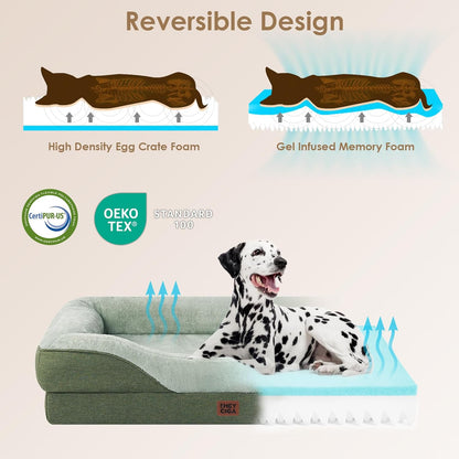 EHEYCIGA Memory Foam Dog Bed for Medium Size, Orthopedic Dog Sofa with Sides and Waterproof Liner, Washable Bolster Pet Couch with Removable Cover, 30x20x6.5 Inch, Green