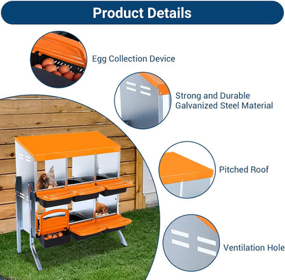Chicken Nesting Box, 6 Hole 2 Layer Hen Nest Boxes with Legs, Roll Away Eggs Laying Boxes,Cleanable Pull Out Hen Roosting Boxes