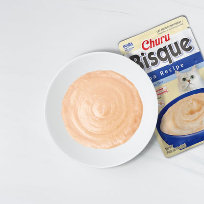 INABA Churu Bisque for Cats, Creamy Lickable Purée Side Dish with Vitamin E, 1.4 Ounces per Pouch, 12 Pouches, Chicken Recipe