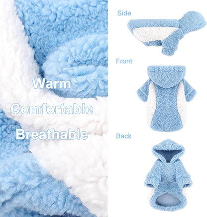 YIKEYO Dog Hoodie Pet Clothes Sweater with Hat Soft and Warm Cold Weather for Small Patchwork Hood(Blue, Small)