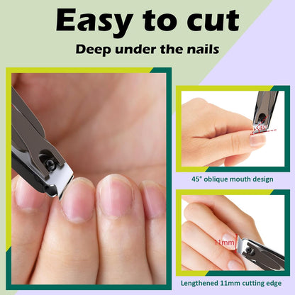 GLAMFIELDS Nail Clipper with Catcher, 3 Pack No Splash Fingernail Toenail Clipper,Slanted Edge Nail Clippers Stainless Steel Nail Cutter Nail Trimmer, Good Gift for Men and Women