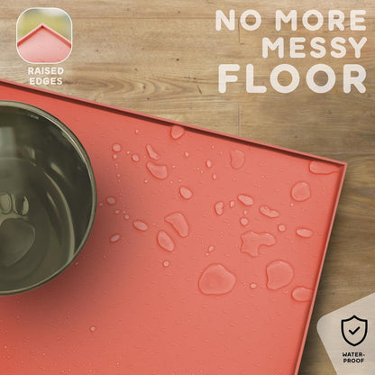 Dog Food Mat - Raised Edges Dogs Mat for Food and Water Prevent Spill, Waterproof Cat Food Mats Protect Floors, Easy Clean Dog Bowl Mats for Food and Water, Silicone Pet Food Tray