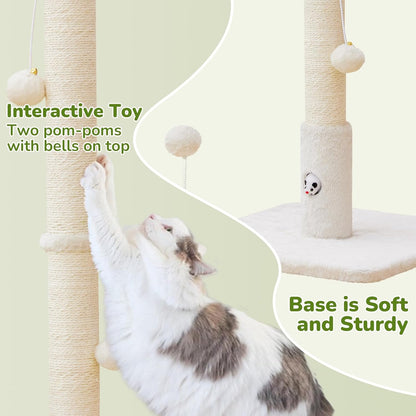 Cat Scratching Posts 33" for Adults Cats, Cat Scratcher with Soft Fabric Covering Base and Durable Sisal Rope, Scratcher with Fun Mouse Hole and Cat Toy for Tall Cats (White)