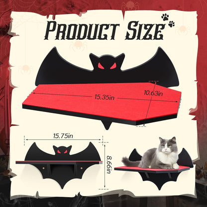 Cat Wall Mount Shelves for Indoor, Gothic Bat Floating Shelf with Coffin Bed Cat Wall Tree Can Load Bearing up to 30 Lbs/ 14 kg