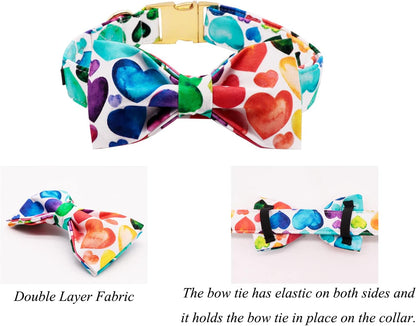 Lionet Paws Valentine's Day Dog and Cat Collar with Bowtie, Soft and Comfortable, Adjustable Collar for Puppies and Cats, Neck 8-12 inches