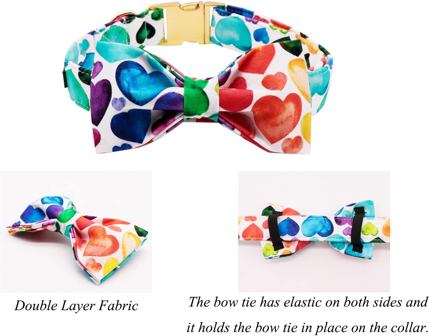 Lionet Paws Valentine's Day Dog Collar with Bowtie, Soft and Comfortable, Adjustable Collar for Small Dogs, Neck 10-16 inches