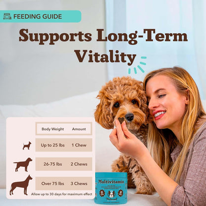 Natural Dog Company 25 in 1 Multivitamin for Dogs – Daily Soft Chews with Vitamins, Minerals & Antioxidants, Immune & Joint Support, for All Ages, Sizes & Breeds, Bacon & Peanut Butter – 90 Count