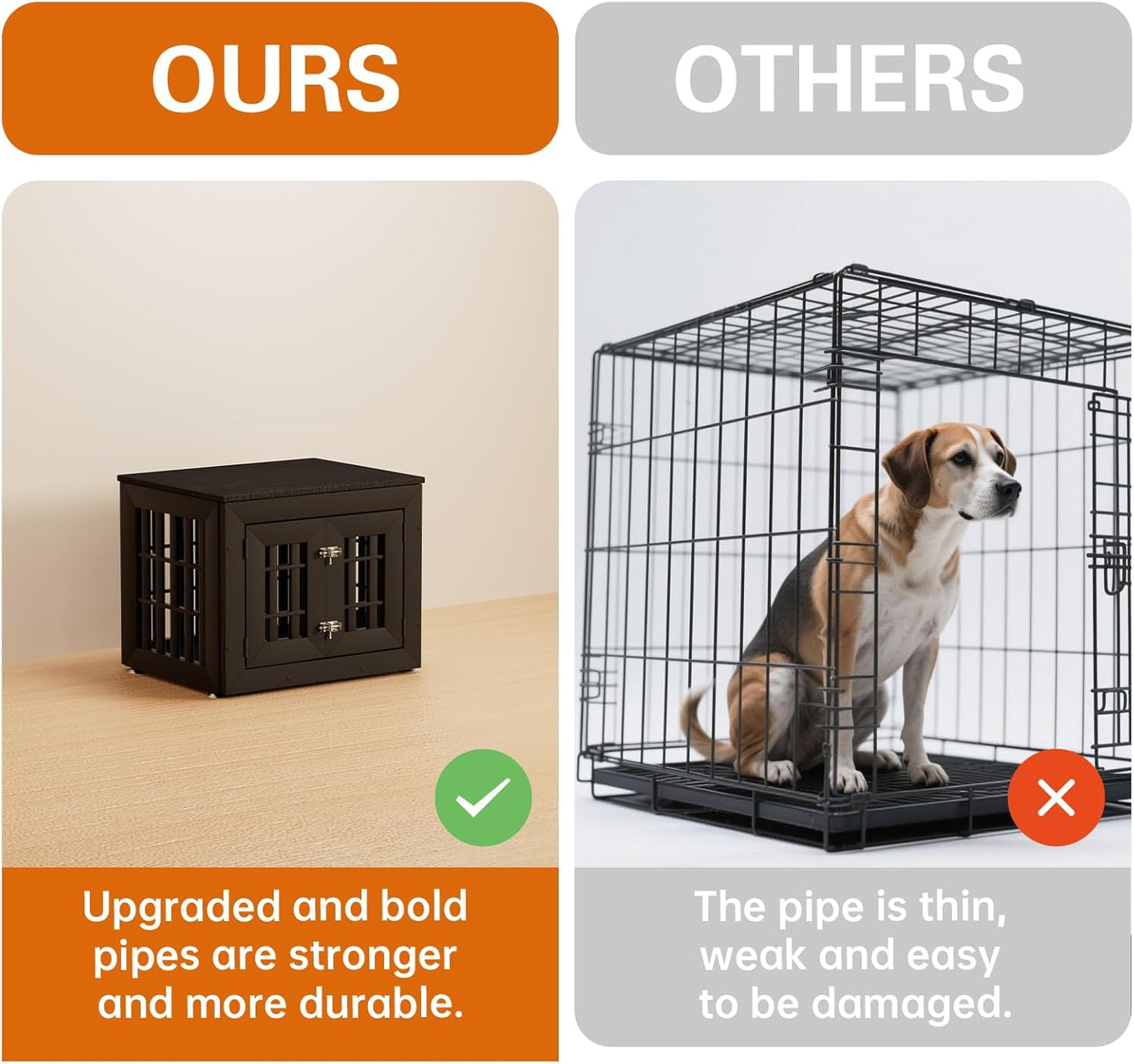 26" Heavy Duty Dog Crate Furniture for Small,Medium and Large Dogs,Rustic Wooden Dog Cage Kennel Indoor Furniture with Waterproof Top,Decorative Pet House Side End Table (Black)