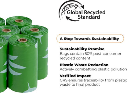 Best Pet Supplies Poop Bags for Dogs, 50% Post-Consumer Recycled Content dog waste bags on rolls, fits all poop bag holders for leashes - 150 Count, Green, Unscented
