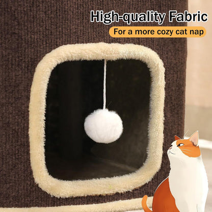 Empet Cat House for Indoor Cats Beds, Multi-Level Cat Condo, Foldable Cat Cave Coffee, 3L
