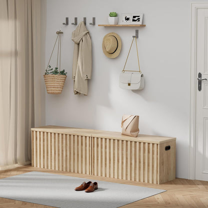 UEV Storage Bench Set of 2, 39.4" Wood Storage Trunk with 2 Safety Hinges, Sturdy Storage Chest, Fluted Storage Bench for Bedroom, Shoe Bench for Entryway, Living Room (Ivroy White)