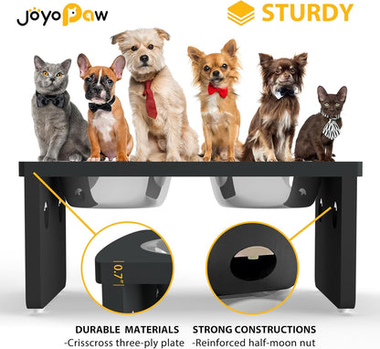 Elevated Dog Bowls, Bamboo Raised Dog Bowl for Medium Dogs, with 2 Stainless Steel Bowls (7'' Tall-30 oz Bowl)