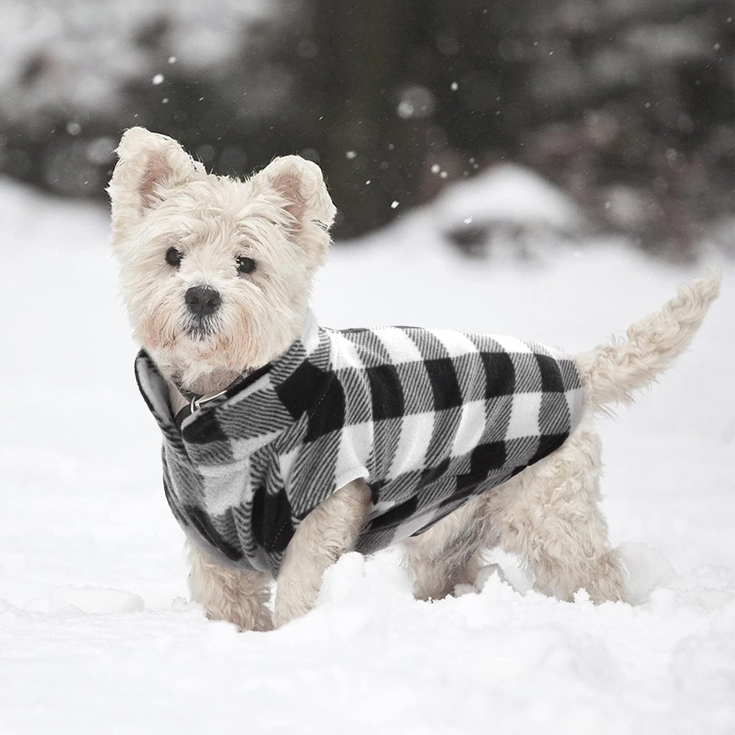 Kuoser Dog Fleece Vest,Warm Plaid Dog Sweater with Leash Hole,Soft Turtleneck Winter Pet Jacket Dogs Coat Pullover Clothes for Small Medium Dogs Cats,Spring Fall Cold Weather Christmas Outfit,Black S