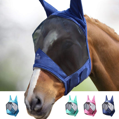 Harrison Howard CareMaster Pro Luminous Horse Fly Mask Large Eye Space Standard with Ears UV Protection for Horse Navy Full Size
