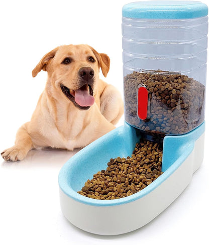 kathson Automatic Cat Feeder 1 Gallon Gravity Dog Food Dispenser Large Capacity Self Feeding Pet Food Bowl for Puppy Kitten Rabbit Blue